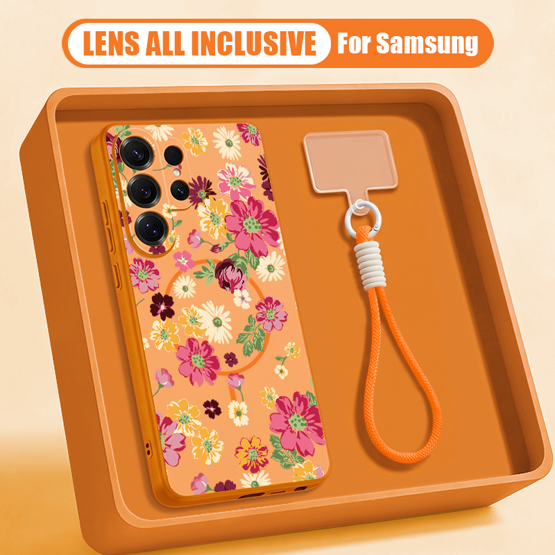Phone Cases Galaxy A17 - Colorful Flowers Print Magnetic Lanyard Phone