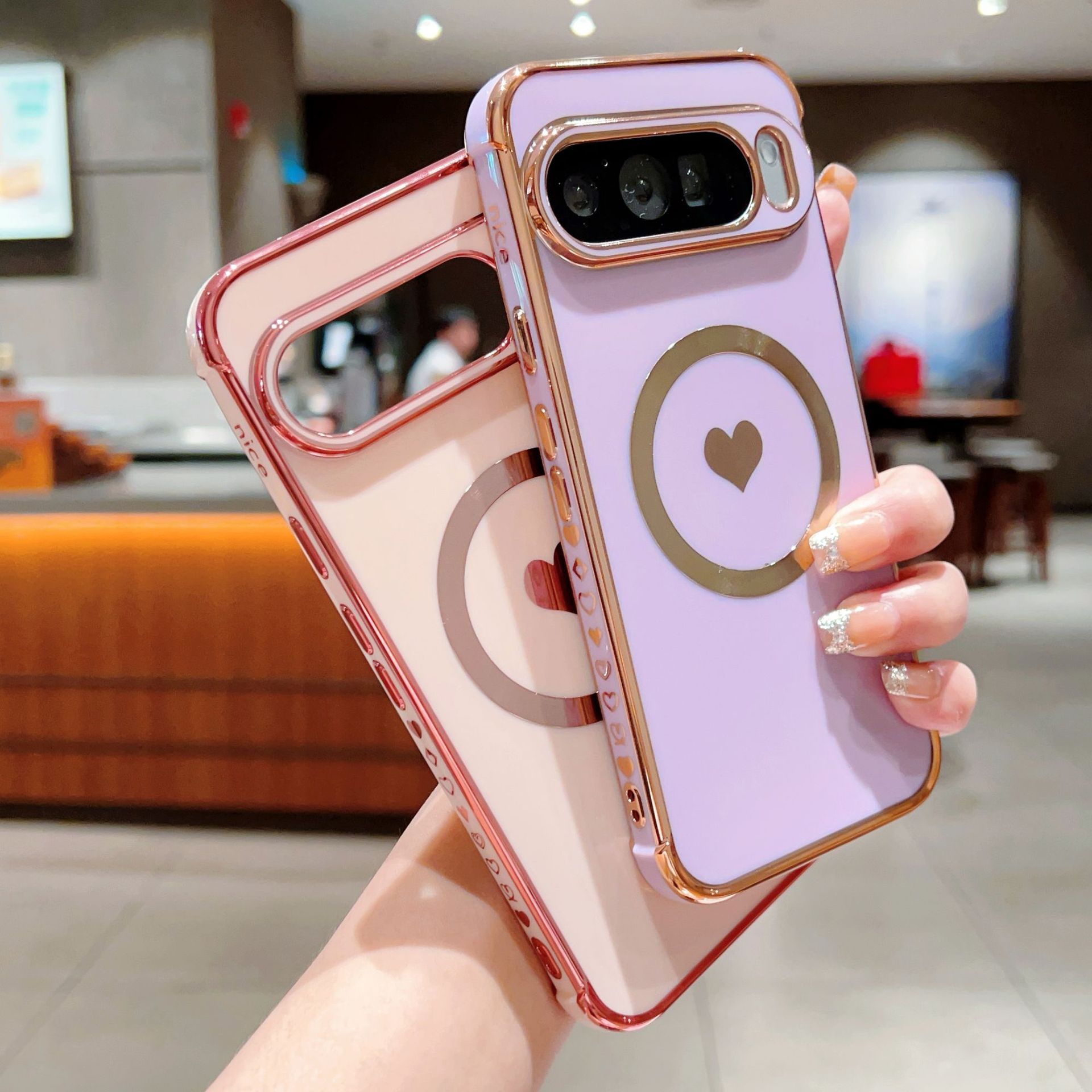 Phone Cases Pixel 9A - Luxury Plating Love Heart Pattern Soft