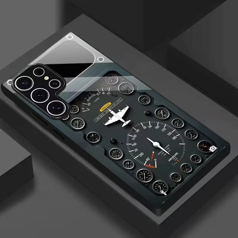 Phone Cases Aviation - Aircraft Control Panel Pattern Black Tempered
