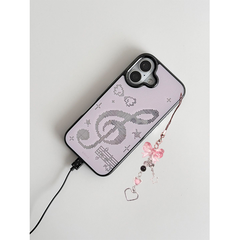 Phone Cases For Iphone 16 - INS Korean Pink Mosaic Music Notes