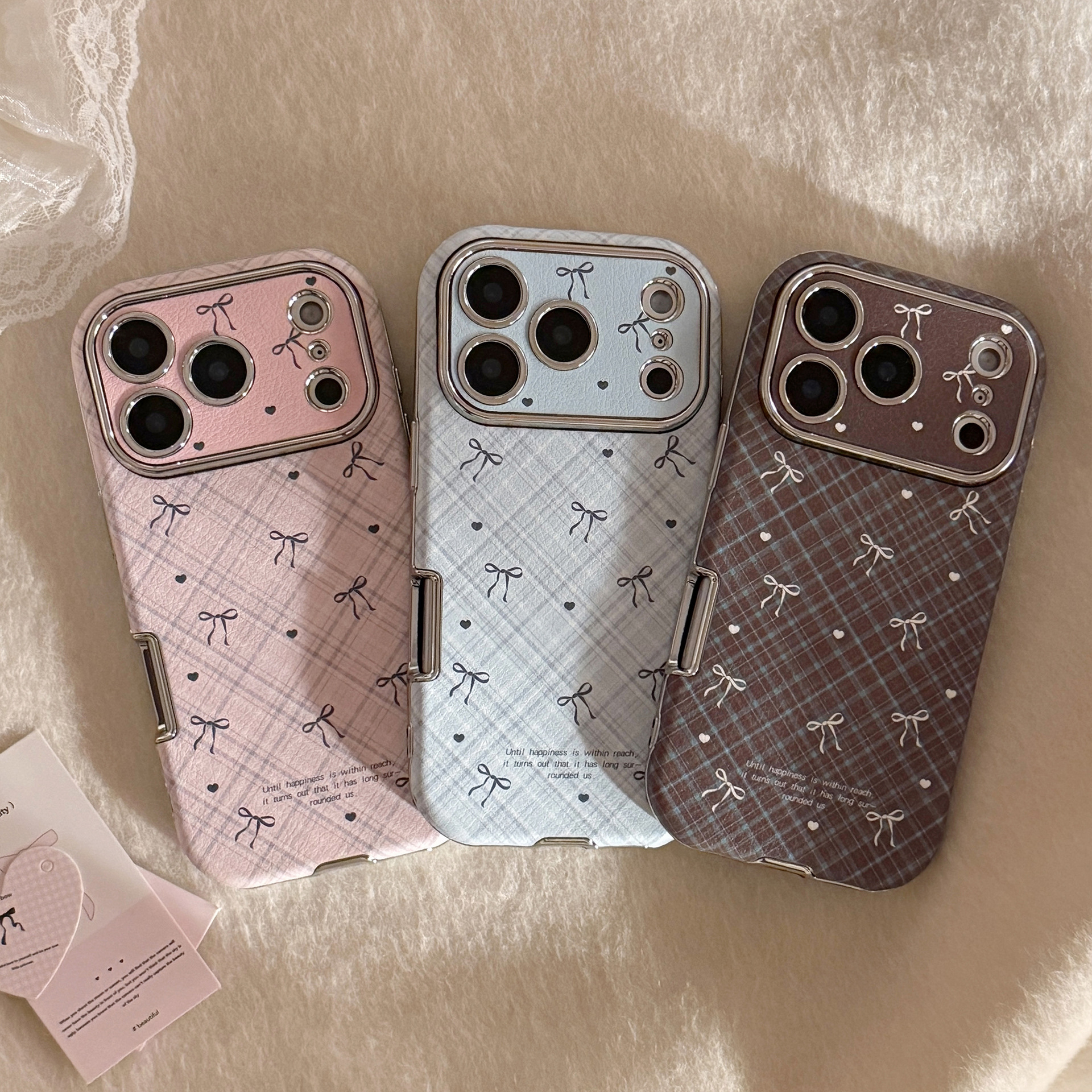 Phone Cases Unique - Korean Retro Plaid Grid Pattern Bowknot